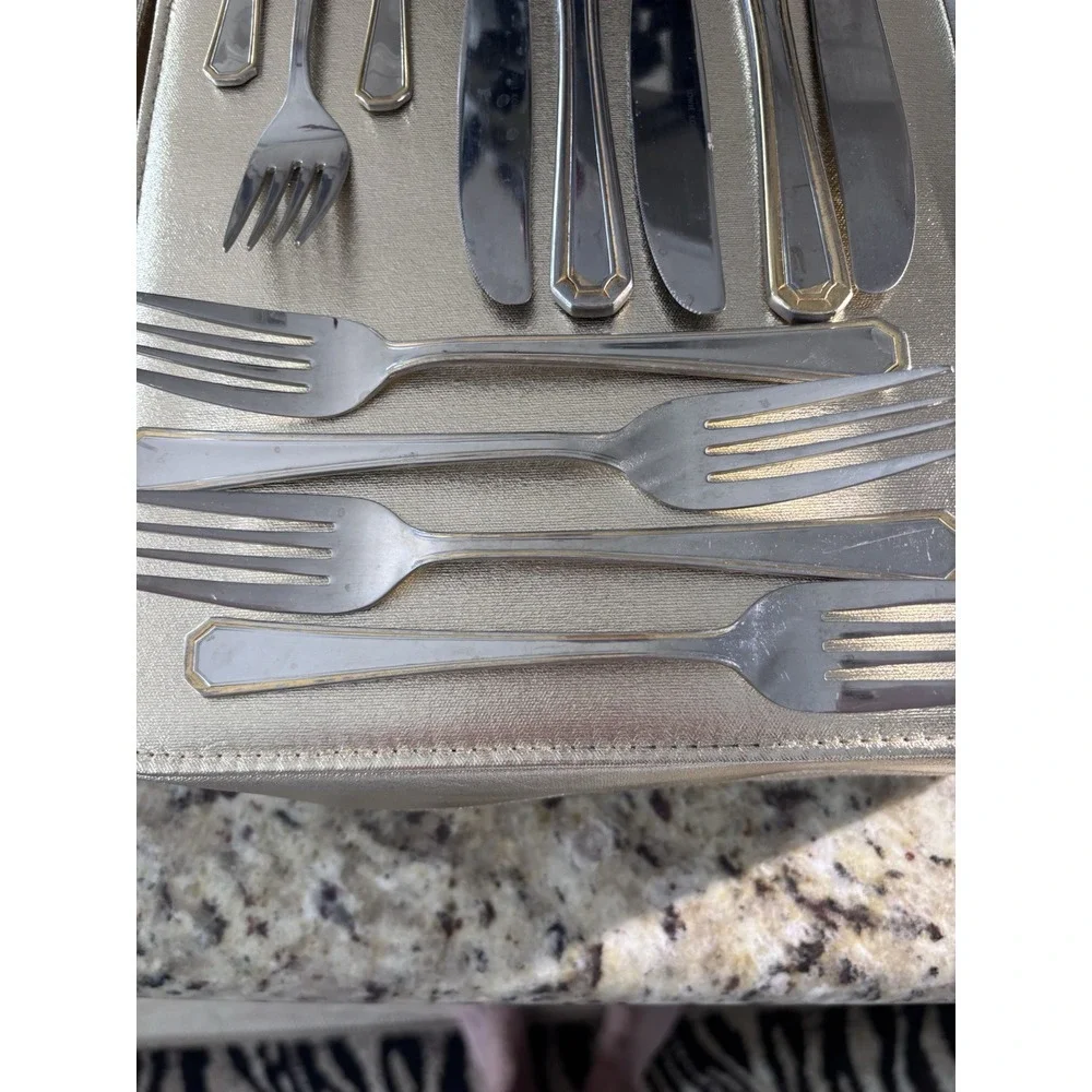 Towle Hard To Find Stainless Flatware‎ Beacon Hill Pattern With Gold Trim. 3126